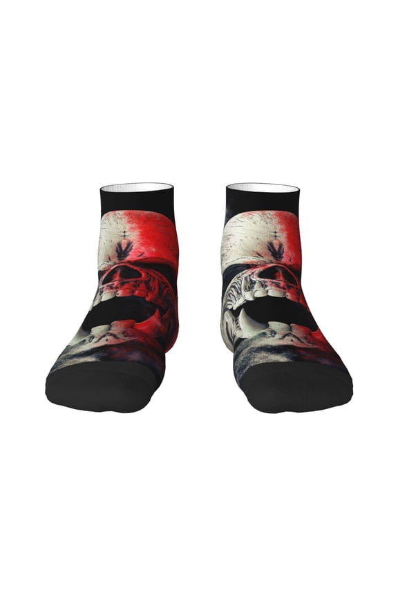 Red And White Screaming Demon Skull Print Adult Socks, Crew Moisture-wicking Socks, Unisex Cushion Crew Socks,Casual Sports Ankle Socks