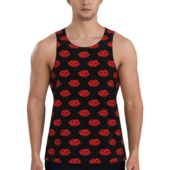 Fuzoiu Red Beautiful Lips Print Men's Workout Tank Tops,Sleeveless Gym Shirt Quick Dry,Fitness Bodybuilding T-Shirt,Muscle Athletic Workout Tee-X-Large