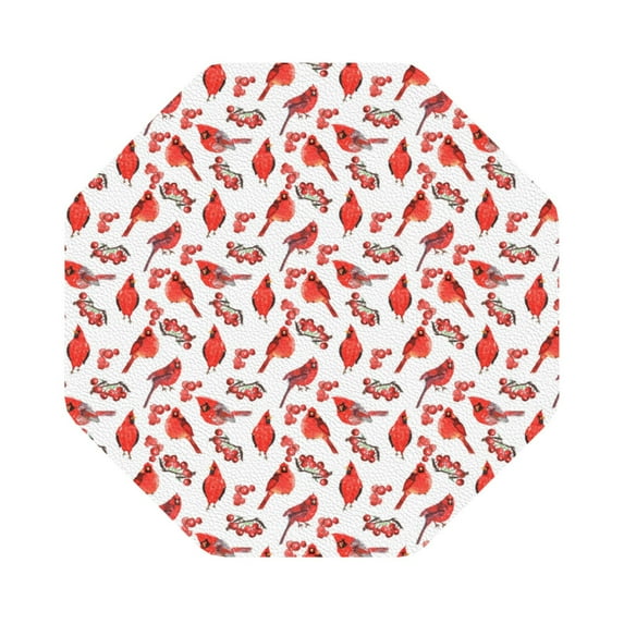 Fuzoiu Red Birds Print Leather Coasters Set,Drink Coasters Set of 6,for Tabletop Protection, Durable PVC Coasters,Home Décor and Housewarming Gift,Octagon