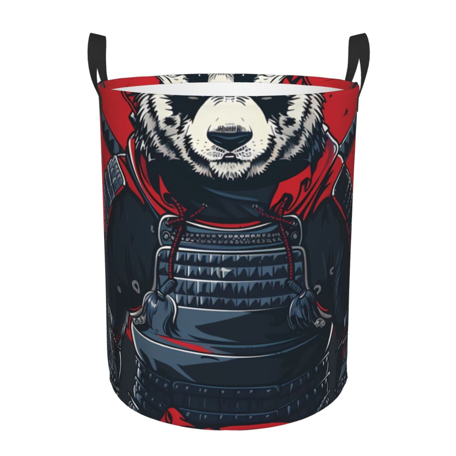 Fuzoiu Red Black Eastern Panda Warrior Print Circular Hamper,Laundry Basket with Handle,Collapsible Laundry,Dirty Clothes Storage Basket,for Bedroom Bathroom Dorm Living Room-Small
