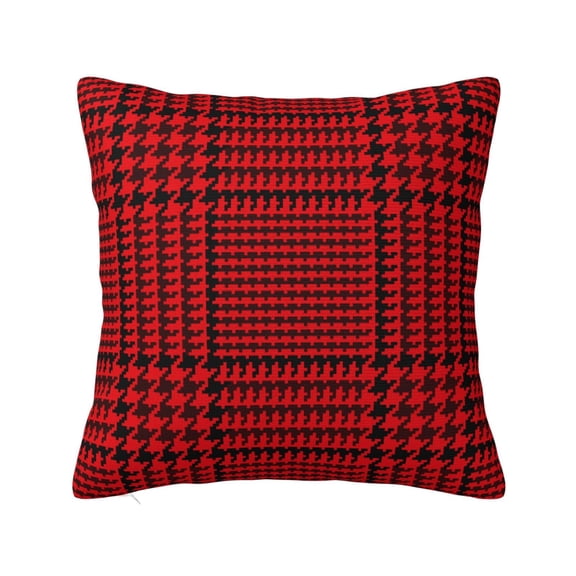 Fuzoiu Red Black Houndstooth Print Square Pillow Cover,Hidden Zipper Design,Luxury Square Pillow Case, Throw Pillow,Couch Cushion-24"x24"