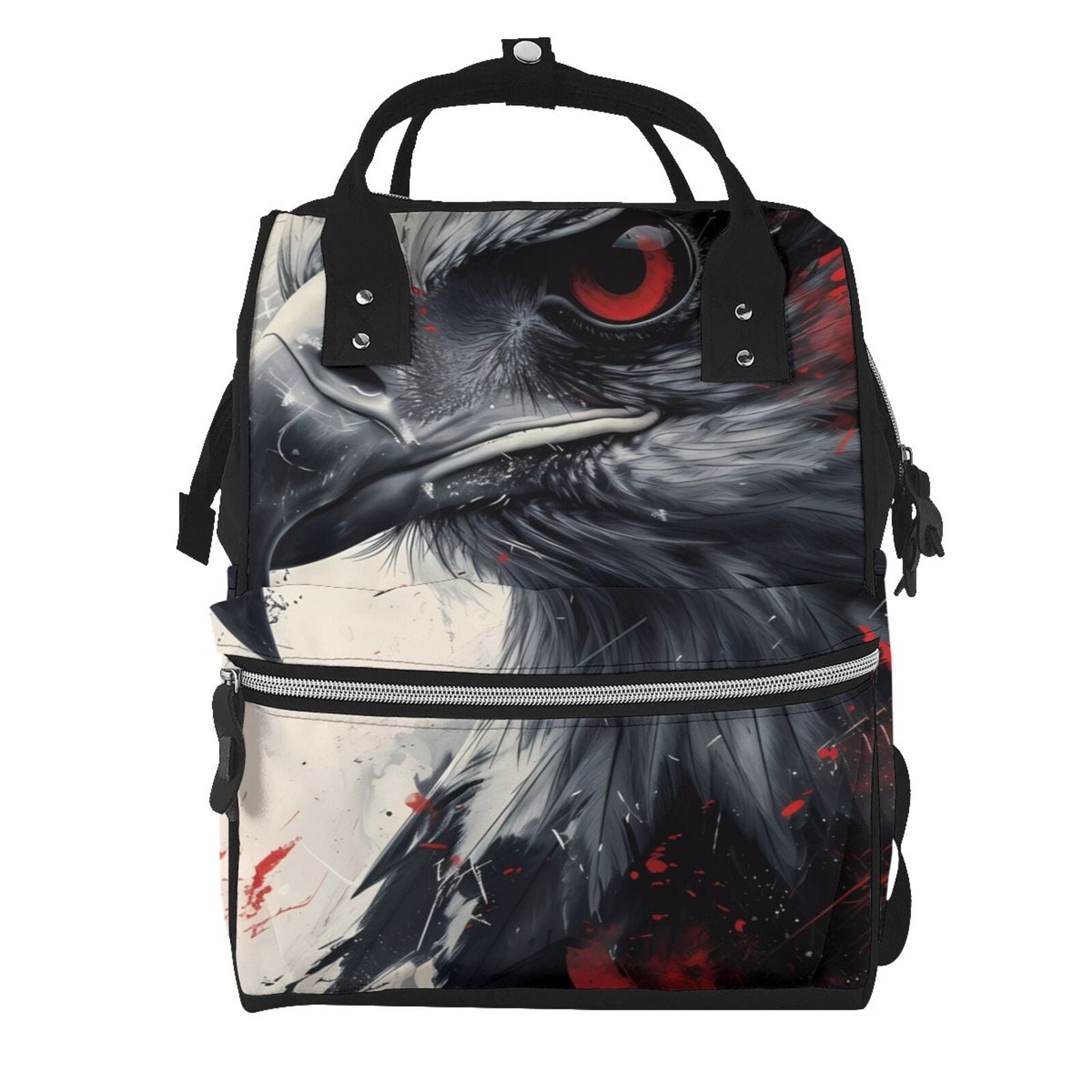 Fuzoiu Red Black Ink Style Bald Eagle Print Diaper Bag Backpack,Baby Essentials Travel Tote,Multi function Waterproof Diaper Bag, Travel Essentials Baby Bag - Unisex
