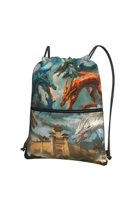 Red Blue Dragon Battle Epic Print Drawstring Backpack Water Resistant String Bag Sports Sackpack Gym Sack for Men Women