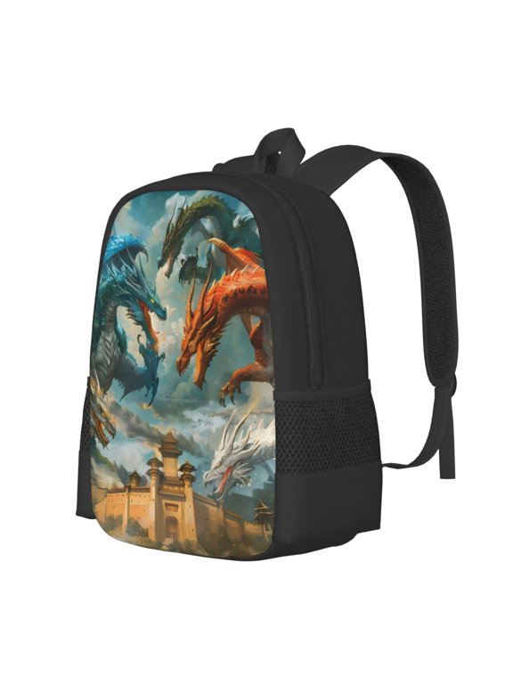 Red Blue Dragon Battle Epic Print Large Capacity Backpack,Travel Backpack,Laptop Bag,College School Rucksack Bag,for School, Travel & Outdoor Activities