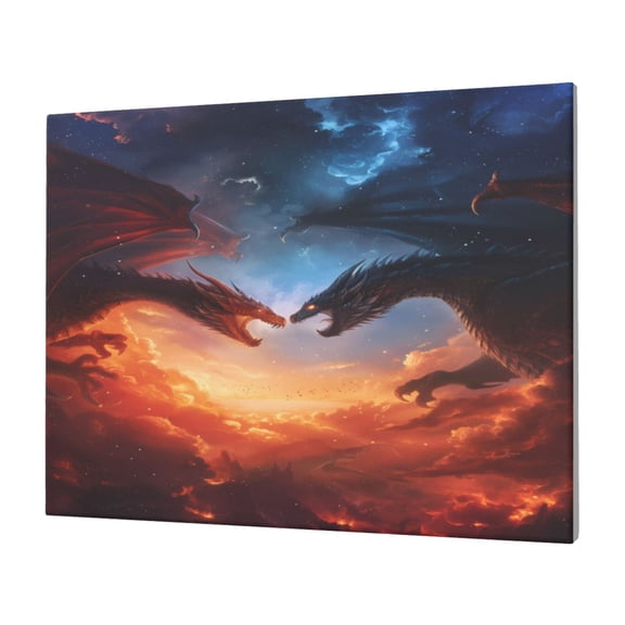 Fuzoiu Red And Blue Fire Cloud Dragon Print Canvas Wall Decorative,Modern Artwork Picture Decor Painting,Living Room Bedroom Home Office,Framed Hangable Decorative Artwork Size 30x40