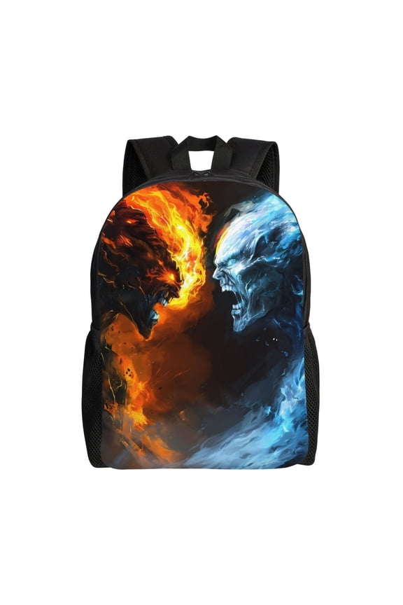 Red And Blue Fire Skull Warrior Print Laptop Backpack,Work Business Backpacks, Large Capacity Nurse Bag College Bookbag for School, Waterproof Casual Daypack for Travel