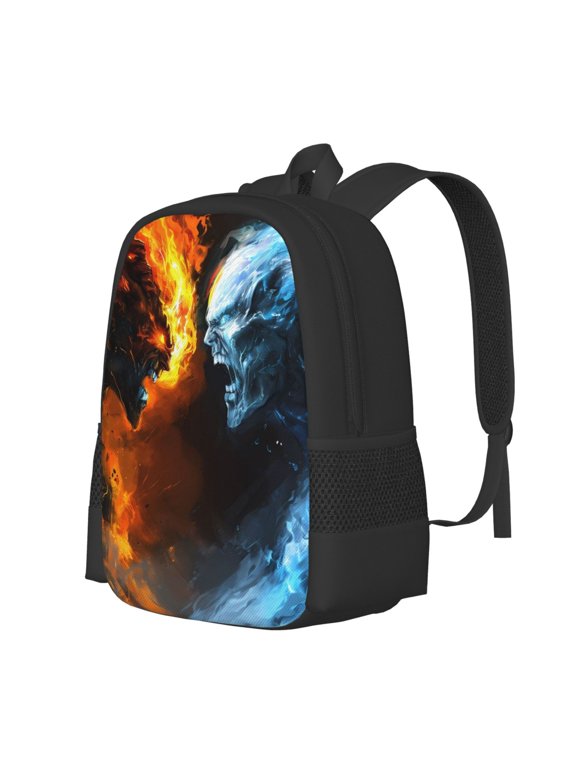 Red And Blue Fire Skull Warrior Print Large Capacity Backpack,Travel Backpack,Laptop Bag,College School Rucksack Bag,for School, Travel & Outdoor Activities