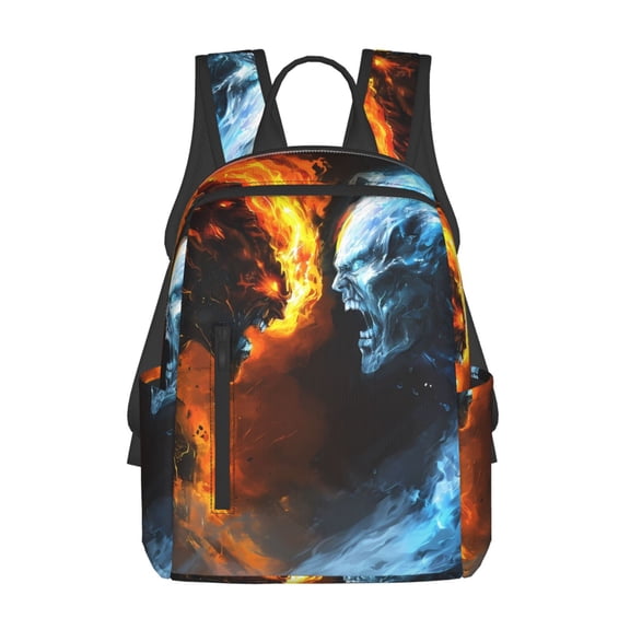 Fuzoiu Red And Blue Fire Skull Warrior Print Lightweight Daypack,Weekender Bag for Men and Women, Travel Backpack with Padded Straps for School, Travel & Work