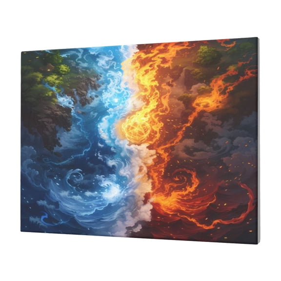 Fuzoiu Red And Blue Flame Waves Print Canvas Wall Decorative,Modern Artwork Picture Decor Painting,Living Room Bedroom Home Office,Framed Hangable Decorative Artwork Size 30x40
