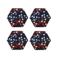 thumbnail image 1 of Fuzoiu Red Blue White Stars Print Leather Coasters Set,Drink Coasters Set of 4,for Tabletop Protection, Durable PVC Coasters,Home Décor and Housewarming Gift-Hexagon, 1 of 6