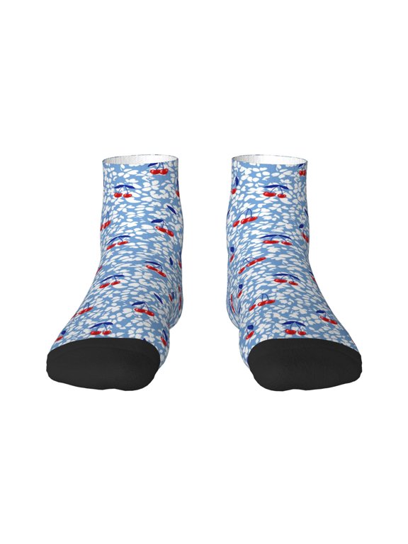 Red Cherries Print Adult Socks, Crew Moisture-wicking Socks, Unisex Cushion Crew Socks,Casual Sports Ankle Socks