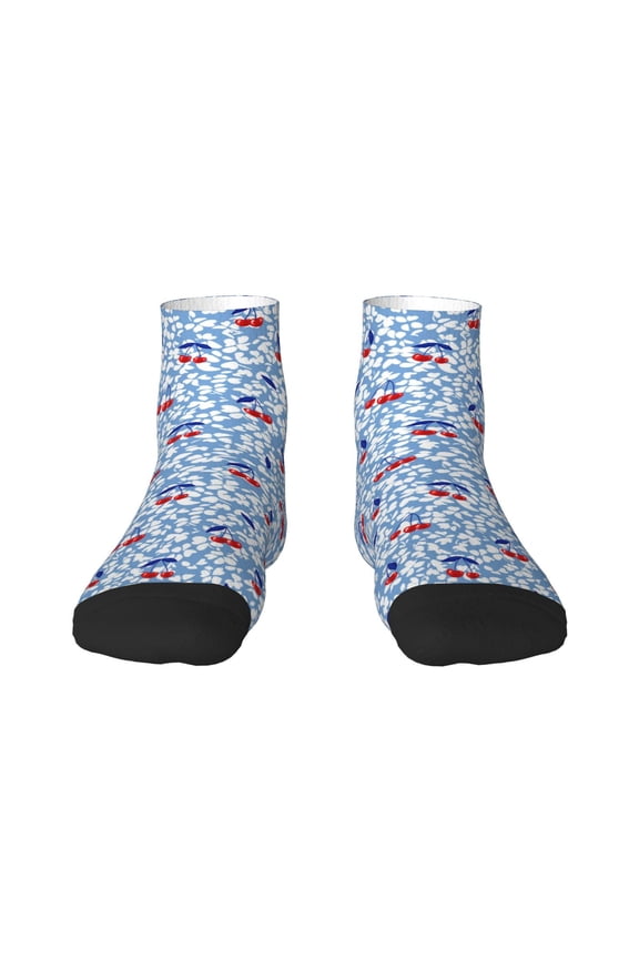 Red Cherries Print Adult Socks, Crew Moisture-wicking Socks, Unisex Cushion Crew Socks,Casual Sports Ankle Socks