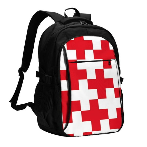 Fuzoiu Red Cross 1 Print USB Backpack with Charging Port,Laptop Backpack,Business Travel Durable Laptops Backpack, for School, Work, Travel & Outdoor Activities