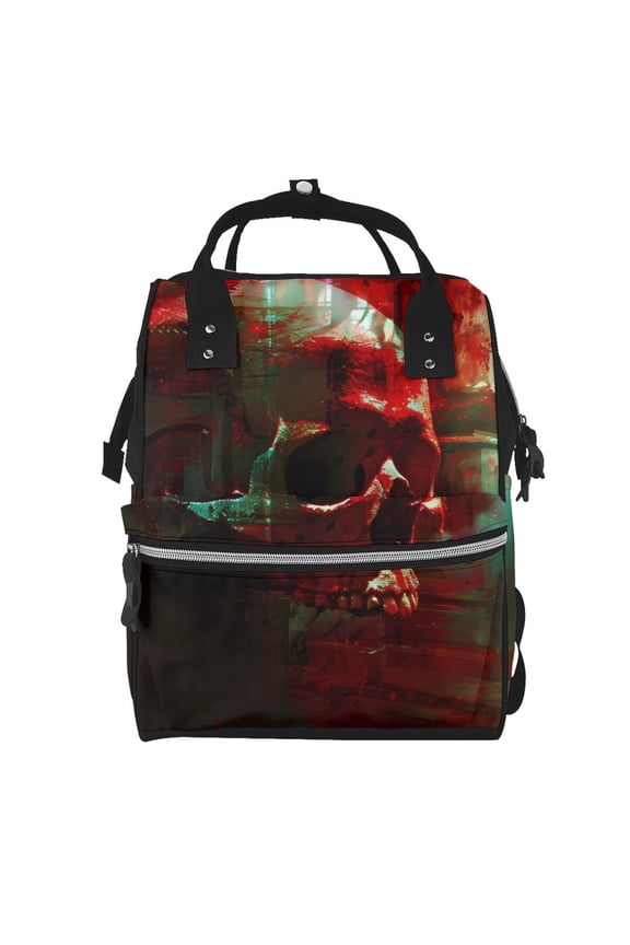 Red Dark Skull Abstract Print Diaper Bag Backpack,Baby Essentials Travel Tote,Multi function Waterproof Diaper Bag, Travel Essentials Baby Bag - Unisex