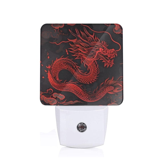 Fuzoiu Red Dragon On Black Print Dusk to Dawn LED Night Light with Light Sensor, Energy-Efficient Touch-Safe Night Lamp for Home, Office, and Kids' Rooms-US