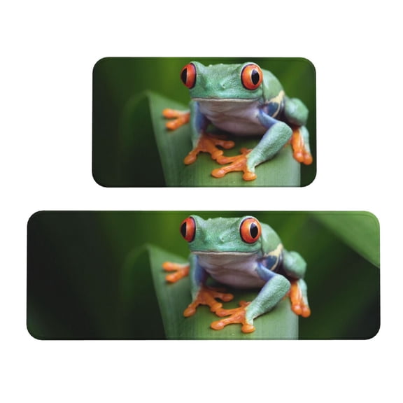 Fuzoiu Red-Eyed Tree Frog Print Kitchen Floor Mat 2 Sets,Kitchen Rugs and Mats,,Non Skid Waterproof Kitchen Floor Mat for Kitchen,Home Office,Sink,Laundry