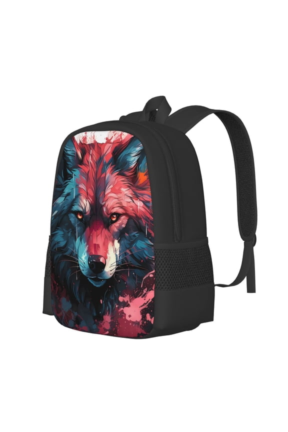 Red Flame Wolf Head Print Large Capacity Backpack,Travel Backpack,Laptop Bag,College School Rucksack Bag,for School, Travel & Outdoor Activities
