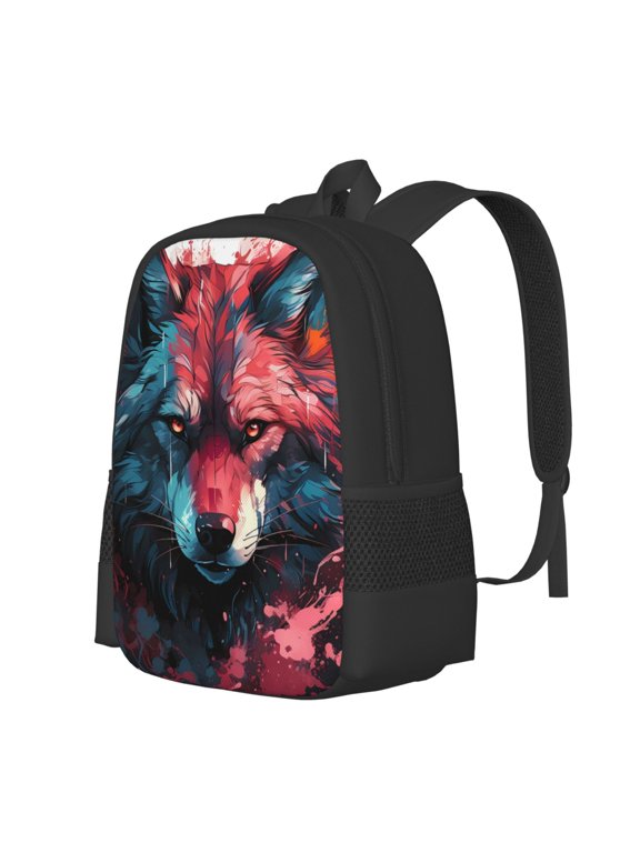 Red Flame Wolf Head Print Large Capacity Backpack,Travel Backpack,Laptop Bag,College School Rucksack Bag,for School, Travel & Outdoor Activities