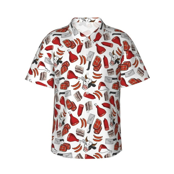 Fuzoiu Red Food Print Hawaiian Shirt for Men, Summer Beach Casual Short Sleeve Button Down Shirts, Men’s Beach Summer Shirts with Pocket,XX-Large
