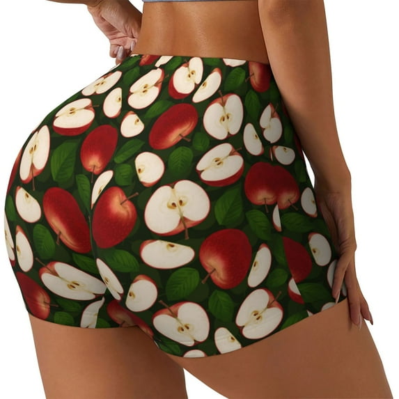 Fuzoiu Red Fruit Print Women's Workout Shorts,Workout Biker Shorts Women,Exercise Fitness Shorts,Scrunch Short, Athletic Shorts for Gym Yoga Running Sport Active-X-Large