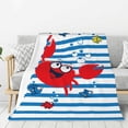 thumbnail image 1 of Fuzoiu Red Funny Crab on Blue Stripe Print Flannel Throw Blanket,Light Weight Warm Decorative,Throw Blanket Cover for Sofa, Couch, Bedroom,Travel-, 1 of 6