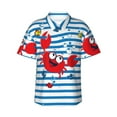 thumbnail image 1 of Fuzoiu Red Funny Crab on Blue Stripe Print Hawaiian Shirt for Men, Summer Beach Casual Short Sleeve Button Down Shirts, Men’s Beach Summer Shirts with Pocket,Small, 1 of 7