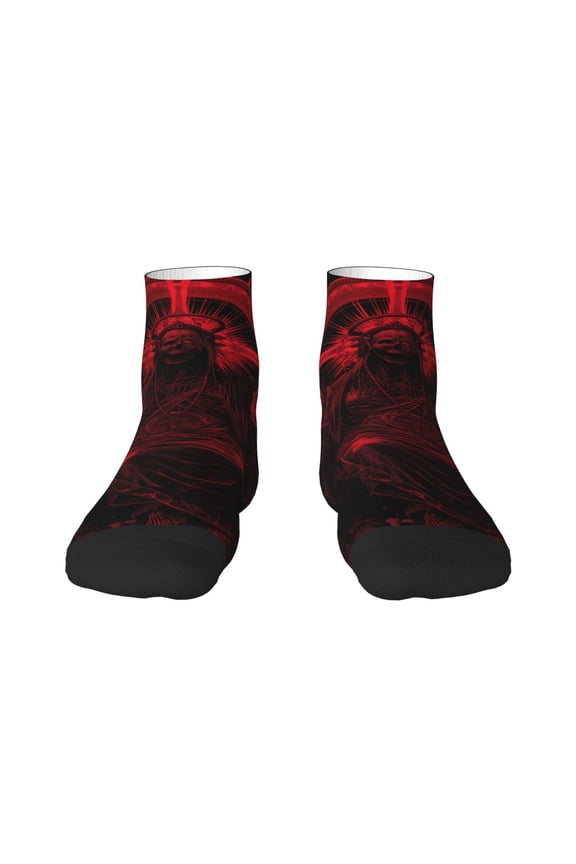 Red Gothic Skeleton Throne Print Adult Socks, Crew Moisture-wicking Socks, Unisex Cushion Crew Socks,Casual Sports Ankle Socks