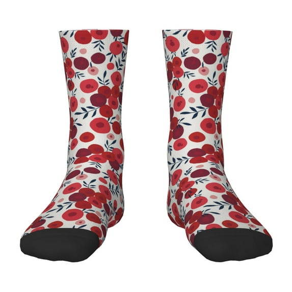 Fuzoiu Red Hawthorn Print Kids Socks For Boys Girls,Grip Crew Socks with Non Slip,Lightweight Stretch Crew Socks,Toddlers Crew Boot Socks