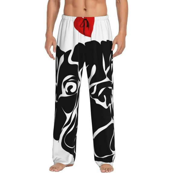 Fuzoiu Red Heart And Puppy Of Bulldog Print Men's Pajama Pants,Lounge Pants for Men,Lounge PJ Bottoms,Sleepwear Pants with Drawstring Pockets -Large