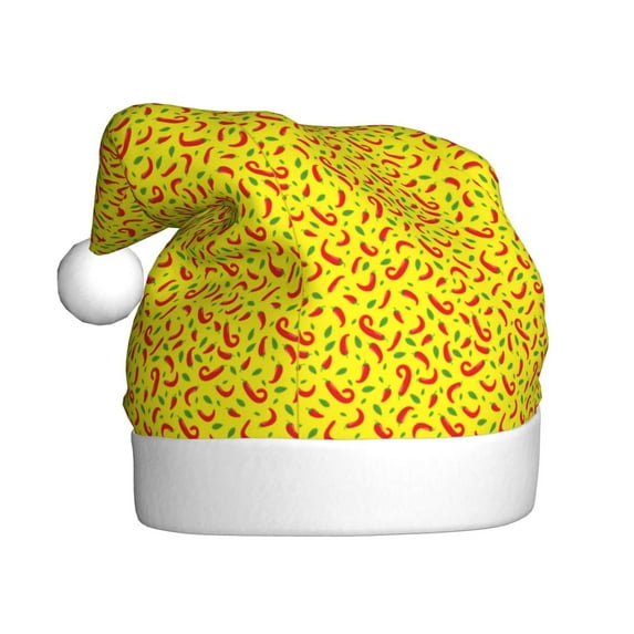 Fuzoiu Red Hot Chilly Print Santa Hat Christmas Hat for Adults,Santa Hats with Pompom, Unisex Xmas Holiday Hat for Christmas New Year Festive Party Supplies
