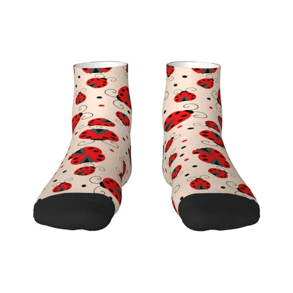 Fuzoiu Red Ladybug Print Adult Socks, Crew Moisture-wicking Socks, Unisex Cushion Crew Socks,Casual Sports Ankle Socks