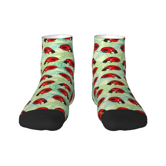 Fuzoiu Red Ladybugs And Leaf Print Adult Socks, Crew Moisture-wicking Socks, Unisex Cushion Crew Socks,Casual Sports Ankle Socks