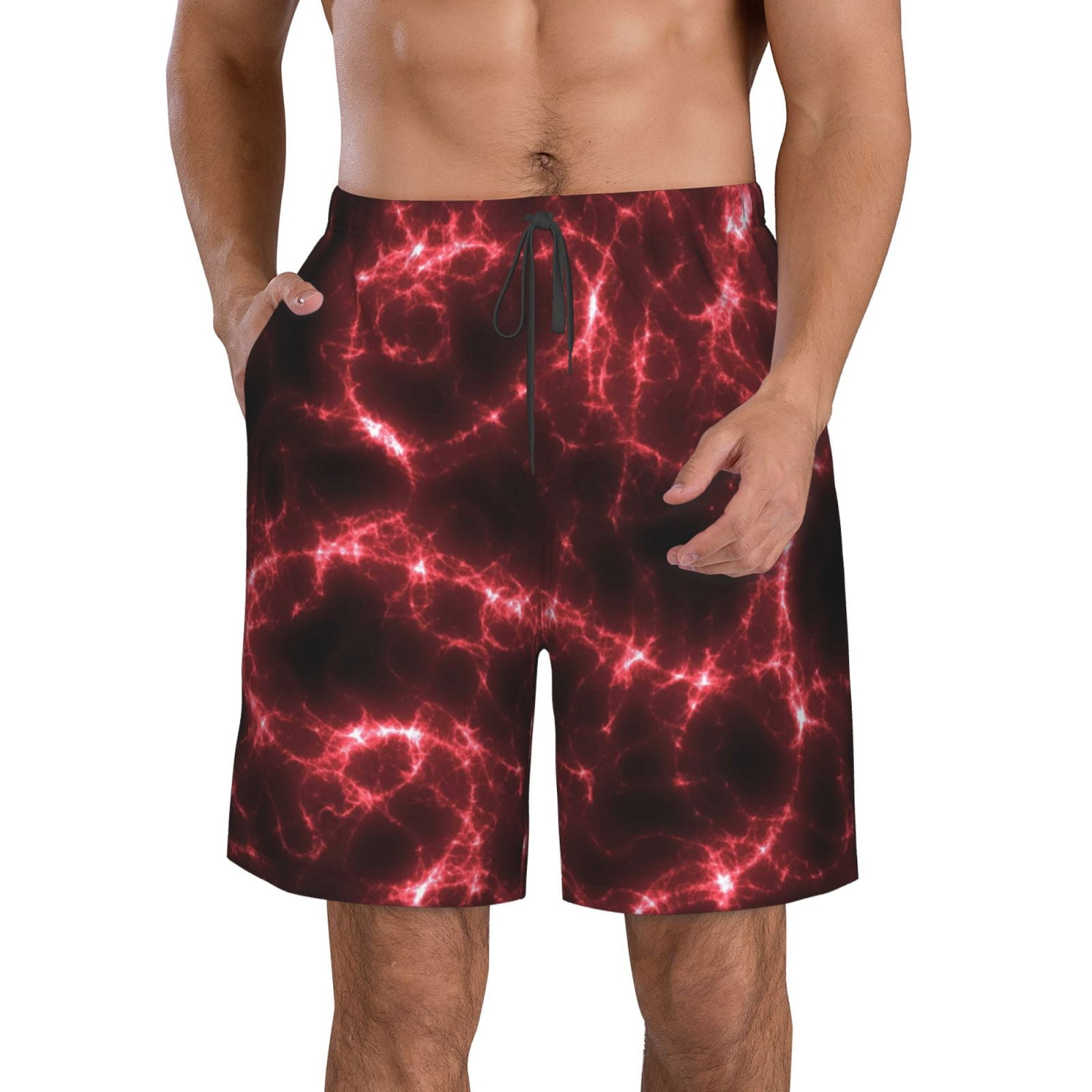 Fuzoiu Red Line Print Men's Beach Shorts,Men's Swim Trunks,Quick Dry ...