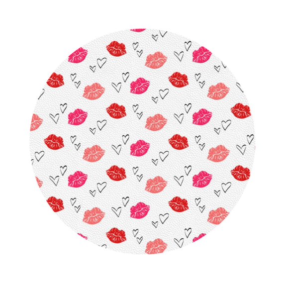 Fuzoiu Red Lips 1 Print Leather Coasters Set,Drink Coasters Set of 6,for Tabletop Protection, Durable PVC Coasters,Home Décor and Housewarming Gift,Round Shape