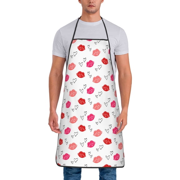 Fuzoiu Red Lips 1 Print Waterproof Apron, Kitchen Apron for Women Men Chef, Apron for Christmas Dinner Party Cooking Baking Crafting House Cleaning Kitchen