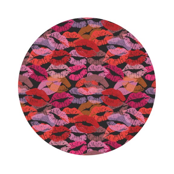Fuzoiu Red Lips Kissing Print Leather Coasters Set,Drink Coasters Set of 6,for Tabletop Protection, Durable PVC Coasters,Home Décor and Housewarming Gift,Round Shape