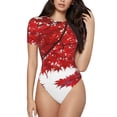 thumbnail image 1 of Fuzoiu Red Maple Leaf Print Women's Short-Sleeved Onesie, Short Sleeve Body Suits, Women Round Neck Bodysuits for Women,for Daily Wear, Parties, and Layering-Small, 1 of 7