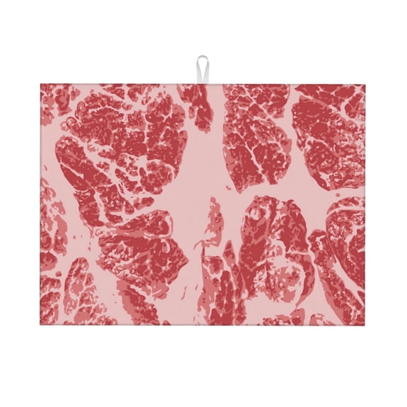 Fuzoiu Red Meat Print Absorbent, Reversible Microfiber Dish Drying Mat for Kitchen, Dish Drying Pad for Dishes, Utensils, Pots and Pans, Extra Large 18 Inch x 24 Inch