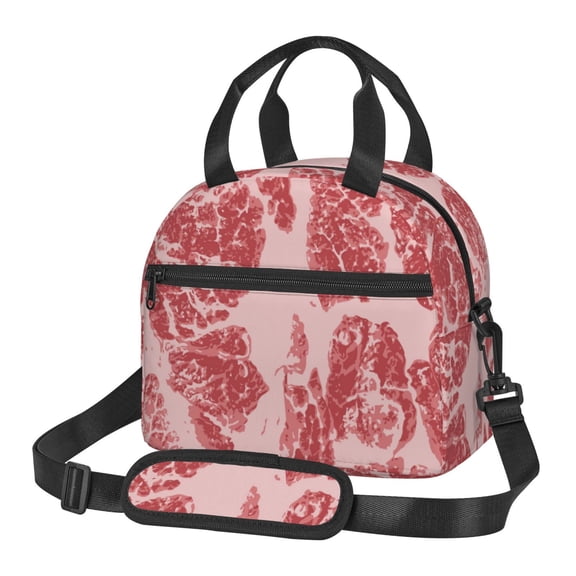Fuzoiu Red Meat Print Insulated Lunch Bag for Women Men Large Reusable Lunch Box Adult Leakproof Portable Cooler Tote Bags for Work Picnic