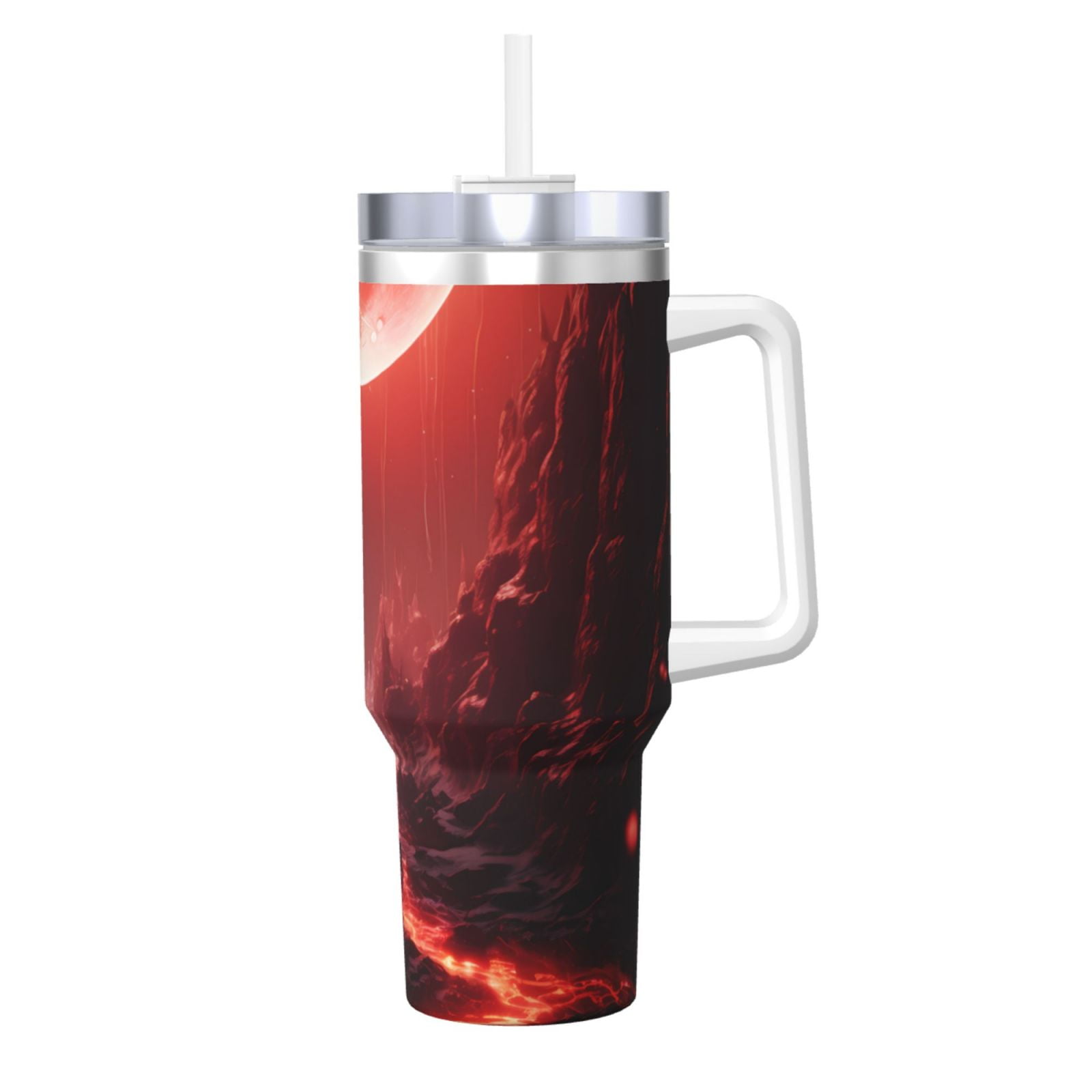 Fuzoiu Red Moon Lava Print 40OZ Ice Bully Stainless Steel Insulated Cup with Handle and Straw ...