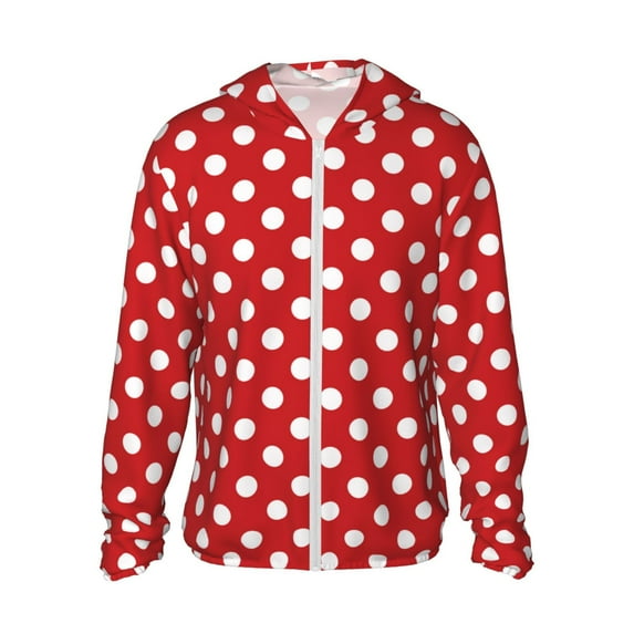 Fuzoiu Red Polka Dot Print Unisex Sun Protection Hoodie,UPF 50+ Light Jacket,Full Zip Sun Protection Hoodie,Long Sleeve Sun Shirts,for Outdoor Activities-Small