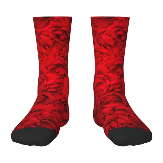 Fuzoiu Red Rose Print Kids Socks For Boys Girls,Grip Crew Socks with Non Slip,Lightweight Stretch Crew Socks,Toddlers Crew Boot Socks
