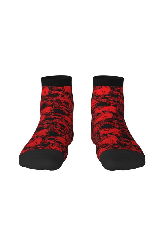 Red Skulls 3 Print Adult Socks, Crew Moisture-wicking Socks, Unisex Cushion Crew Socks,Casual Sports Ankle Socks