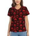 thumbnail image 1 of Fuzoiu Red Skulls Print Women's Classic V-Neck T-Shirt, Short Sleeve V Neck Tees for Casual Everyday Wear,Casual Fit Tee,Summer Fashion Tops-Medium, 1 of 5