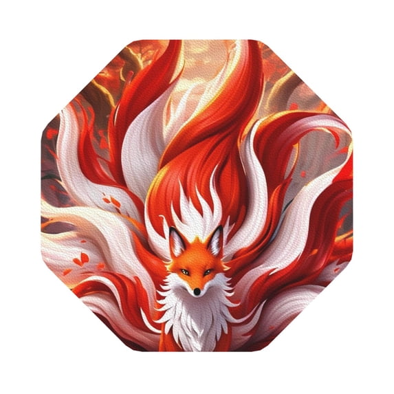 Fuzoiu Red Sun Flame Fox Print Leather Coasters Set,Drink Coasters Set of 6,for Tabletop Protection, Durable PVC Coasters,Home Décor and Housewarming Gift,Octagon