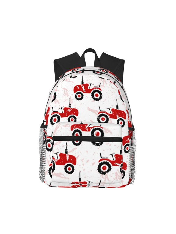 Red Wheeled Tractors Print School Backpack for Teens,Large Bookbag,Lightweight Laptop Bag for Travel, Work, School & Outdoor Adventures