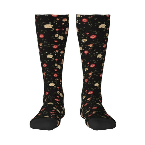 Fuzoiu Red White Flowers Print Adult Stockings,Crew Socks,Unisex Fashion Socks, Casual Sports Socks,Comfortable Crew Socks for Everyday Wear and Sports