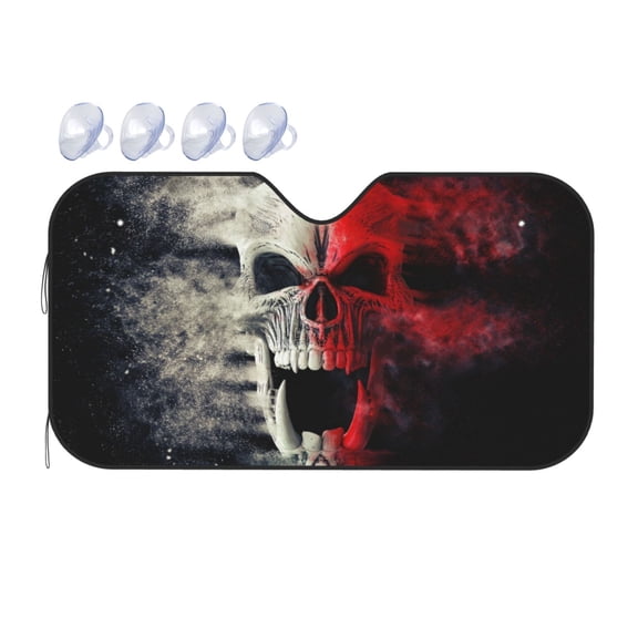 Fuzoiu Red And White Screaming Demon Skull Print Car Windshield Sunshade,Foldable Reflective Sun Visor,Windshield Sun Shade,UV Rays Sun Visor Shade,Auto Front Sun Shield Shade-Small