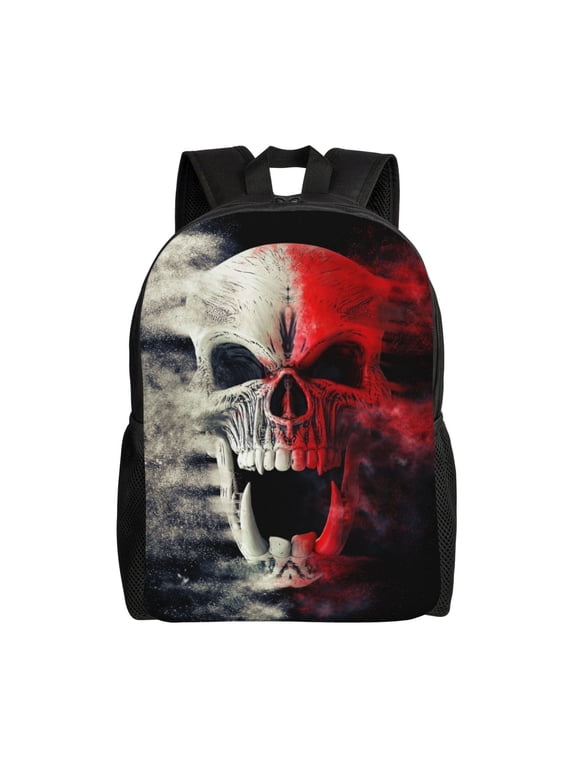 Red And White Screaming Demon Skull Print Laptop Backpack,Work Business Backpacks, Large Capacity Nurse Bag College Bookbag for School, Waterproof Casual Daypack for Travel