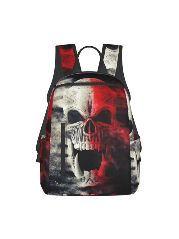Red And White Screaming Demon Skull Print Lightweight Daypack,Weekender Bag for Men and Women, Travel Backpack with Padded Straps for School, Travel & Work